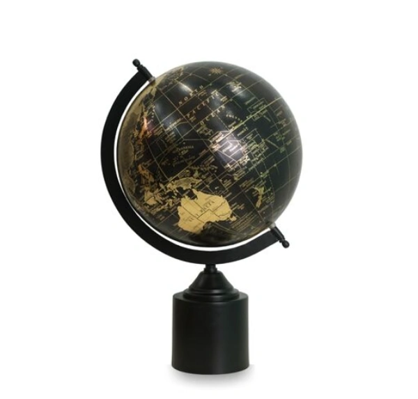 Rizik Store Iron and Plastic World map Floating Globe for Education and Teaching Resources with Tall Cylinder Base in Black and Gold Finishing || 16-inch - Free Size, Black, Iron, Pack of1